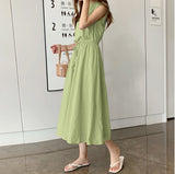 Korean Chic Art Retro Can Be Receded Waist Tether Loose Large Cotton Dress 11 Colors