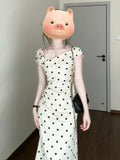 French Temperament White Wave Dot Dress Women's Summer 2025 New Three-Dimensional Flowers Pocketed And Hip Dress