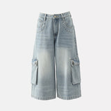 YC&2 Color Retro High-Rise Seven-Point Trousers High Street Trousers Wide Leg Pants Summer Straight Jeans Woman