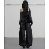 South Korea's Dongdae Gate Trendy Street Retro Handsome Leopard-Print Cross Drill Loose Broad-Legged Jeans