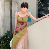 2025 Summer Thorn White Splicing Heavy Industry Dress Princess Dress Hanging Lace Under The Deconstruction Of Oil Painting Dress