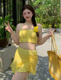 2026 Sunscreen Resort Hot Spring Solid Color Split Swimsuit Women Bikinis Three-Piece Thin Swimsuit Woman