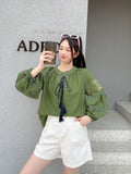 Spring And Autumn 2025 Retro National Lantern Long-Sleeved V-Neck Loose Embroidery Jacket Female Gas Top