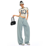 Summer New Lyselle Tiansi Millennium Hottie Candy Color Loose Broad-Legged Slacks Cyanide