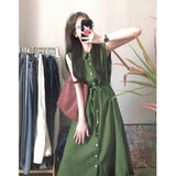Skirt Women's Summer 2025 New Orange Ercoa French Green Hall In The Hall Sleeveless Dress Waist Temperament Dress