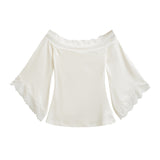 White Pure Temperament Lace Long-Sleeved T-Shirt Women Seven-Point Horn Sleeve Bottom Shirt Laziness Laziness Laziness Laziness Laziness