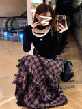 Small Milk Coffee Plaid With Half-Body Dress 2025 Spring And Autumn College Style Shirt + Plaid Dress Two Sets