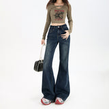 Early Spring Retro Nostalgic Micro-Horn Loose Thin Not Leg Horn Jeans Women's Elastic Slime