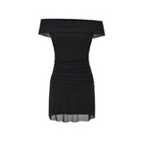 French Purple Pure Desire Shoulder Mesh Dress Women's New Slimmed-But-Betic Skirt
