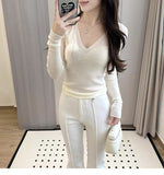 Owner Recommended / 100 Full Wool Sweater V-Neck Knitted Shirt With A Woman Pink Top