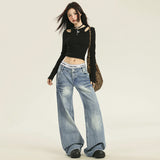24Th Ootd! Exploding ~| Hand-Sewn Creased Retro Water Wash Low-Rise Jeans Loose No-Leg Trousers
