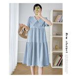 Summer Pregnant Women's Dress Fashion Large-Size Short Sleeve Long Over The Knee Cover Small Fresh Loose Temperament Korean Version Sweet
