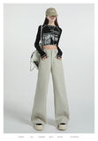 1606 Anola Red And Broad Leg Leisure Women's Spring And Autumn 2025 New High- Waisted Rally Straight Tight Trousers