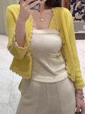 Sweet Dopamine Is A Golden Start! Spring Bright Wool Knitwear Set Yellow Cardigan