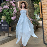 2025 New French Retro Lotus Side Hanging Neck Long Skirt Female Holiday Style Temperament Waist Thin Dress