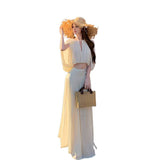 Holiday Style Wear Suit Rice Apricot-Colorless Sleeveless Cloak Top Women's Winter High-Rise Half-Dress Design Sense Two-Piece