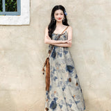New Chinese Sling Dress Ink Painting Tie-Dye Small Design Of National Style Dress Holiday Style Photo Skirt