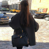 Korean Version Of Chic Retro French Temperament Collar Single Buckle Loose Long Hair Coat 2 Colors