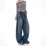 Vintage Do Old Water Wash Porus Velvet Tug Gradient Loose Languid Feeling Lazy Languid Denim Trousers New