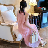 French Retro High-End Ink Painting Hanging Neck Dress Summer Loose Thin Sleeveless Fairy Vacation Long Skirt