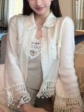 Milk Mint Hand-Cooked Knitted Vest + Shirt Jacket Female Autumn White
