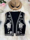 Small-Sized Retro National Style Embroidered Cardigan Vest Women's Summer New Fashion Full Of Sleeveless Vests Shoulder