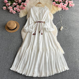 French High-End Lace Splicing Strap To The Waist Lantern Sleeve Dress Female Thin Temperament Over The Knee Dress