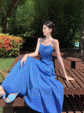 Broken Flower Blue Hanging Dress Woman Summer Bow Bow High Back Thin Babes Seaside Photo Clothes