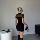Summer Hottie Sexy Mesh Splicing Small Pure Temperament Thin Ass Short-Sleeved Dress Women's Waist Skirt