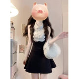 Rich Family Gold High-End Feeling Black Sleeveless Vest Dress Summer Lace Design Feeling Waist A Word Fluffy Skirt