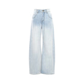 Vintage High-Waist Loose Broad Leg Trousers After Buckle Design Sense Adjustable Scissor Pants Jeans Woman