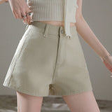 Simple Solid Color Casual Denim Shorts Women 2026 Summer New High-Waisted Wide-Legged Shorts White Light Kaqi