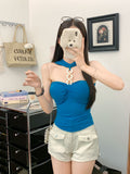 927# Summer New Pure Desire Diamond Chain Hanging Neck Vest Wearing A Niche Sexy All-In-One With Chest Cushions Thin
