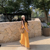 Thailand's Seaside Yunnan Tourism Bohemian Holiday Wearing Yellow Tuxi Atmosphere Sling Dress Woman