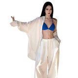 French-Style Old Money-Style White Shirt Women Wear Thin Loose Long-Sleeved Sunscreen Shirt White Trousers In Summer
