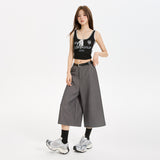 TXJ Black Striped Casual Seven-Point Shorts Women's Summer New High-Waisted Languid Straight Straight Leg Suit Pants