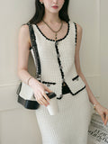 Cotton-Blend Fancy Yarn Vintage Fragrant Knitted Sling Elegant Half-Dress Skirt Fashion Set