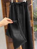 Cow Goods Closed Eyes ~ Fashion Nidle Natural Linen White Pants Women Squid Loose Waist Loose Broad Leg Pants
