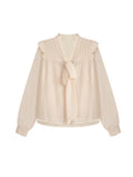 Zhiyuan Sister V Collar Pressure Folded Long Sleeve Chiffon Shirt Women's Autumn Thin Loose Tops Appear High Commuter Lantern Sleeves