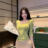 Sweet Spice Girls Set Thin Lace U-Necked T-Shirt Top Women's Summer Broken Flower Bag Half-Dress Skirt Two Sets