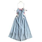 Atmosphere Fairy Vacation Dress French Colored Three-Dimensional Flowers High Waist Slim Temperament Suspension Chiffon Dress