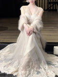 [Sakura Snow] Pure Lust Wind V Collar Tectar Clad Mesh Skirt Cardigan Three-Piece Lace Women's Series