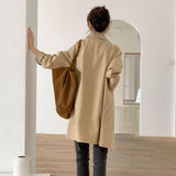 Windcoat Women's Long-Term Simple Early Spring And Autumn Top Female Korean Version Of Loose Students Solid Color Bhike Coat Tide In Women