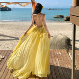 Sanya Beautiful Photo Dress Seaside Holiday Yellow Dress Show Back Dress Sexy Beach Dress Atmosphere