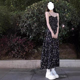 2025 Summer Korean Version Of Sweet Air Retro Age Reduction In The Long Model Of Thin Flowers Hanging Dress Dress Woman