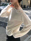 Autumn 2025 New Knitted Milk Fufu Soft TÀÁ-Up Top High-End Temperament Gentle White Sweater