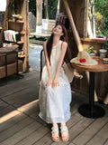 French Sweet Embroidered Lace Hanging Neck Vest Dress Women's Summer Design Feel Beautiful First Love Long Dress