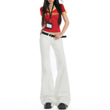 25Th Ootd! Hot Girl White Low-Waisted Micro-Tight Jeans Women's Spring And Summer New Elastic Straight Horn Trousers