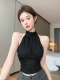 2933# Summer New Pure Lust Folded Neck Strap Vest Slimmed Female Fixed With Chest Cushion Top