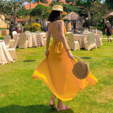 2025 New Hainan Sanya Yellow Beach Dress Women's Summer Sexy Seaside Vacation Slings Bare Back Dress